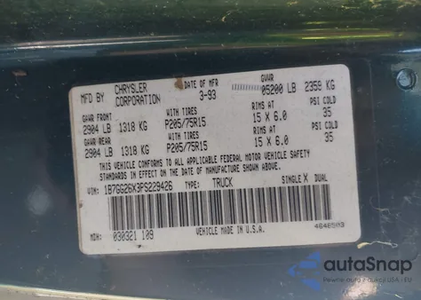 1993 Dodge Dakota z USA, uszkodzony, nr VIN 1B7GG26X3PS229426